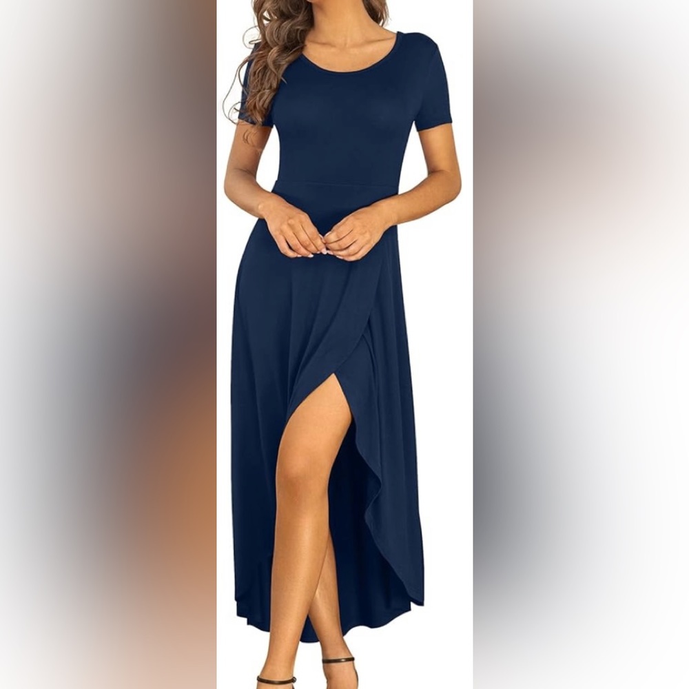 AYIFU Short Sleeve High Low Maxi Dress